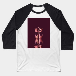 Minimal Pink Ballet Pointe Shoes on Ballerina Feet Classically Dancing on Water with Grace and Reflection Baseball T-Shirt